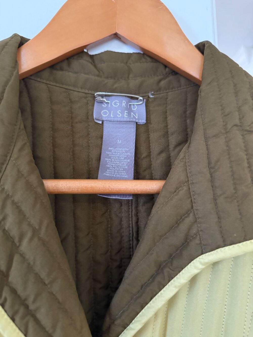 Sigrid Olsen silk reversible jacket chartreuse and brown - Picture 2 of 6